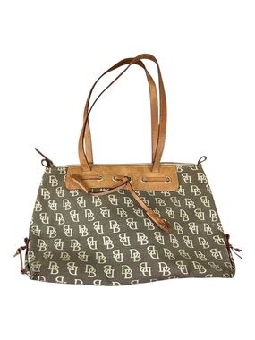 Y2K Dooney & Bourke Signature DB Canvas Large Tassel Zip-Top Tote Retro Preppy